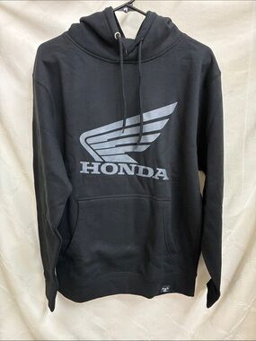 Honda Men's Black Pullover Hoodie with Silver Wing Logo